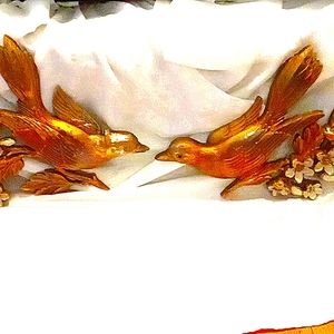 Pair of 1967 vintage Gold Birds on floral Branch male and female